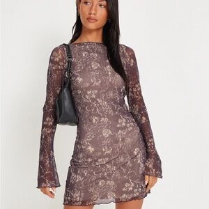 Motel Rocks Sevila Mini Dress (XS) - Botanical Dark Brown - Brand New!